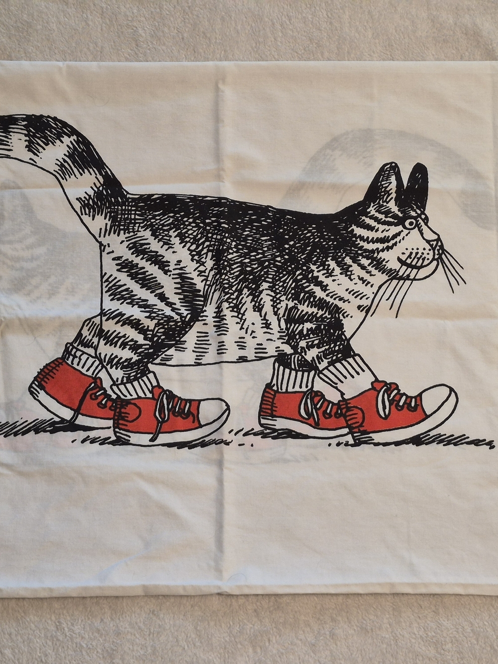 Vintage B. Kliban Cat in Red Sneakers King Pillowcase Burlington Percale USA